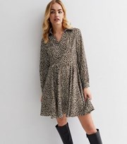 Cutie London Brown Leopard Print Tie Waist Mini Shirt Dress